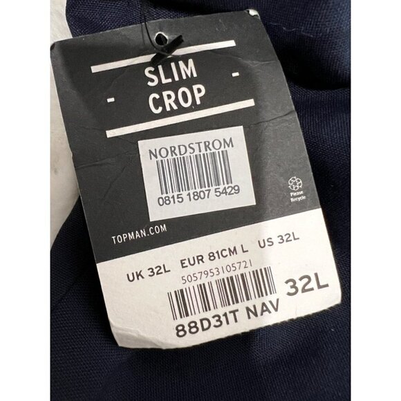 NWT TOPMAN Size US 32L Slim Crop Skinny Smart Trousers Navy MSRP $65 - Picture 6 of 10